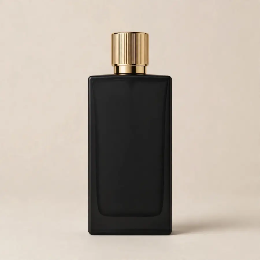 Black woody perfume bottle with gold cap